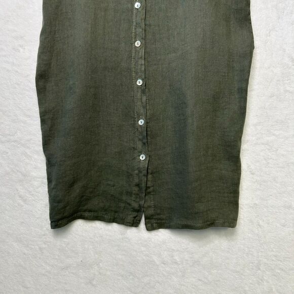 PIAZZA DEL TEMPIO Linen Button Back Shift Dress Lagenlook Pockets Green Sz S - Picture 7 of 8